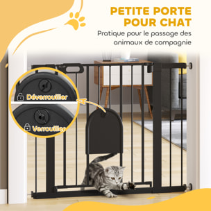 Barrière de sécurité chien H.76 cm - porte verrouillable - fixation par pression 75-103 cm - acier ABS noir