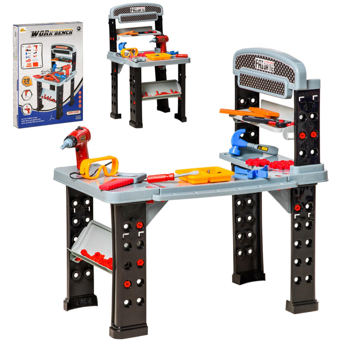 Etabli et outils pour enfant - jeu d'imitation bricolage - nombreux accessoires plus de 79 pièces & outils variés - PP noir gris