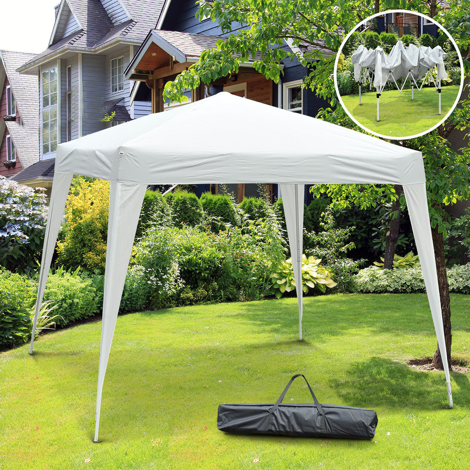 Tonnelle barnum de jardin pop-up pliant 2,4L x 2,4l x 2,5H m acier polyester imperméabilisé anti UV avec sac de transport blanc