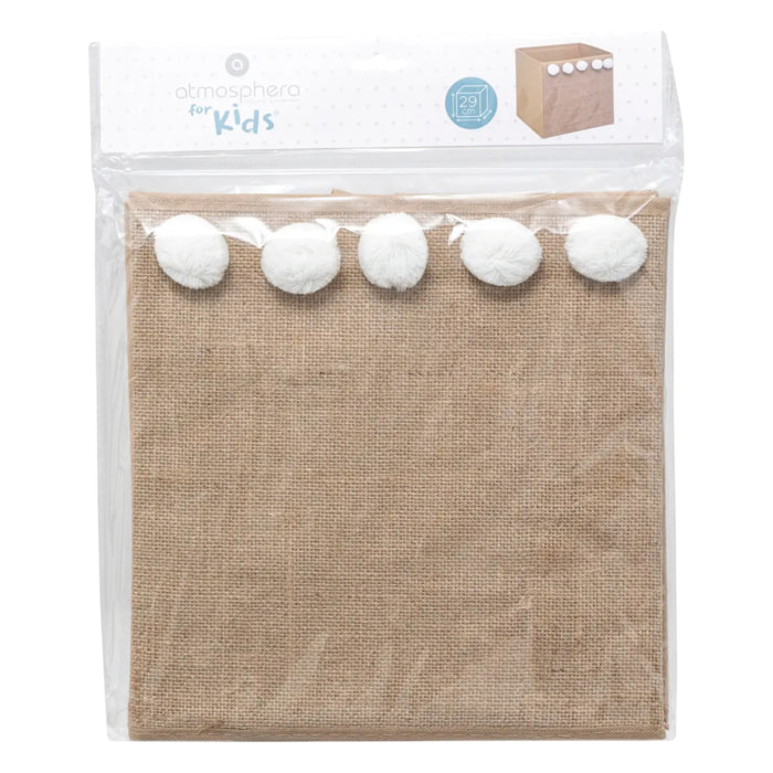 Bac de rangement enfant - pompons - jute