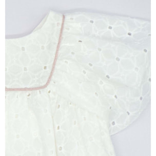 VESTIDO DETALLE BRILLO ROSA BORDADO BLANCO