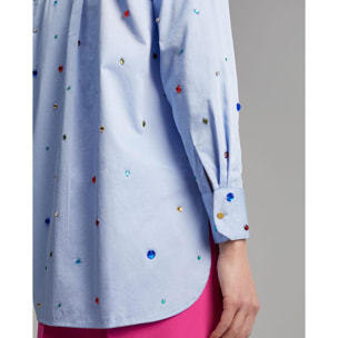 Camicia in popeline con pietre ad anello