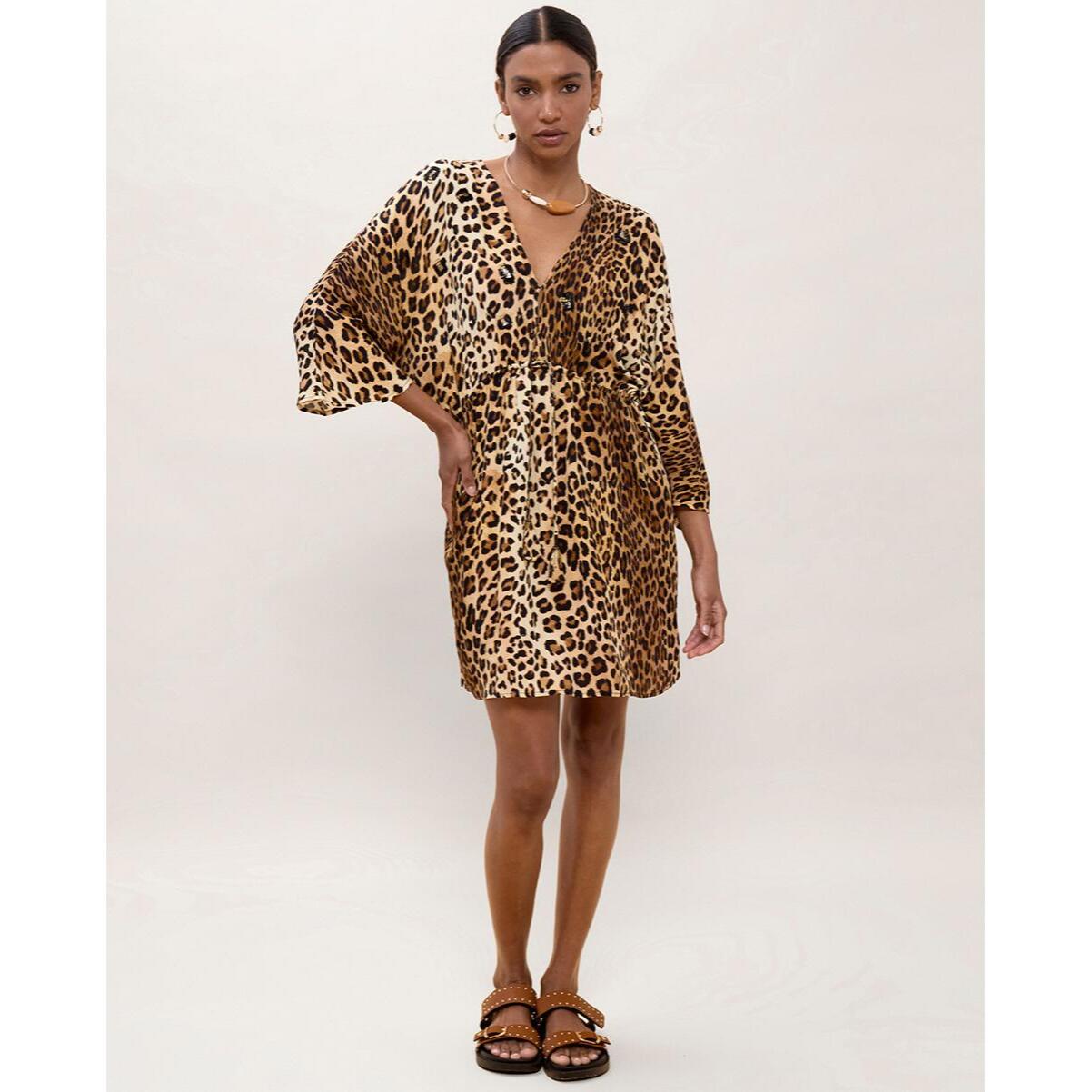 Abito corto con maniche larghe, stampa animalier