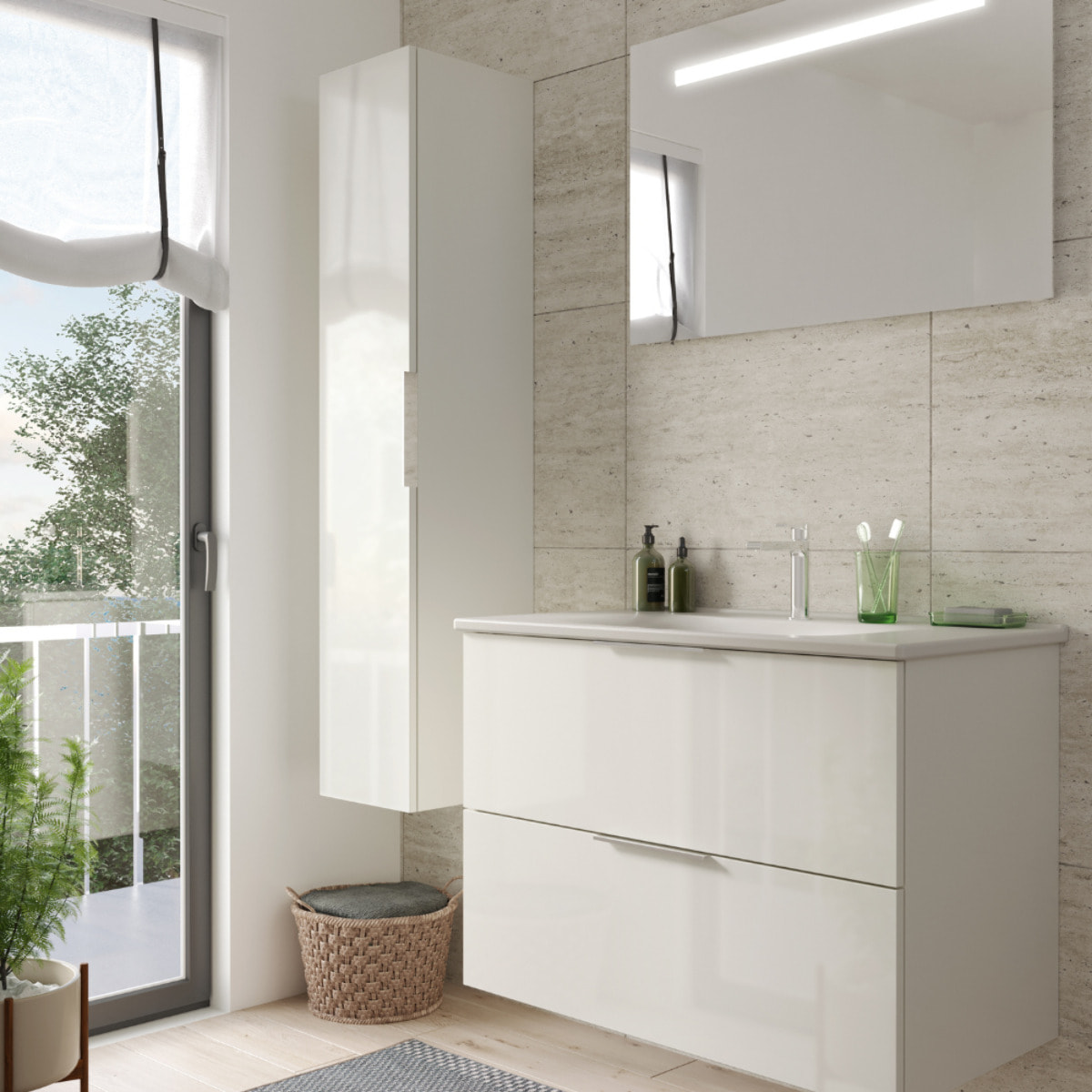 Meuble de salle de bain 120 cm BURGBAD Olena blanc brillant