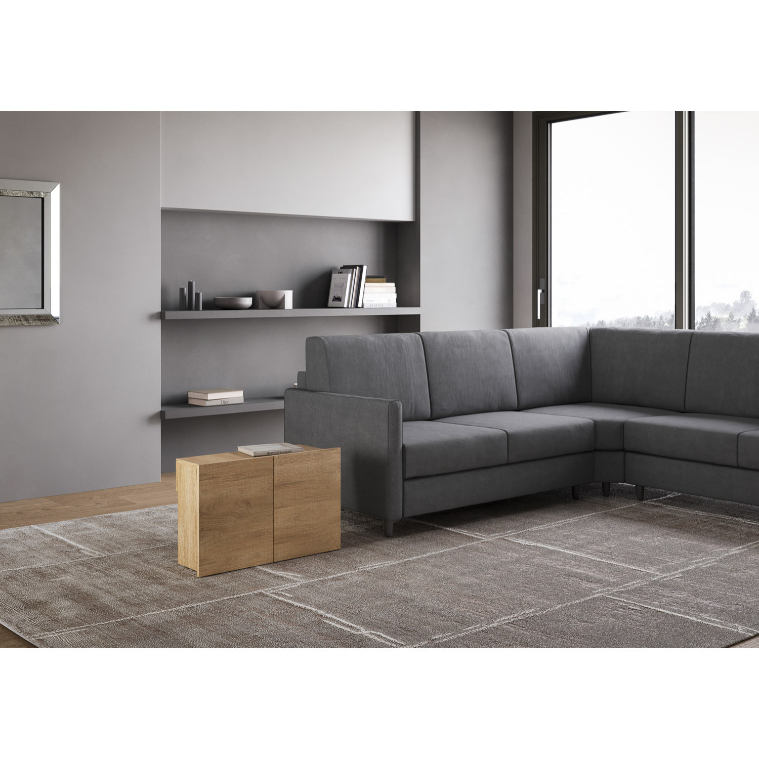 Consolle allungabile 90x42/302 cm Evolve Quercia Natura allunghe interne con panca inferiore