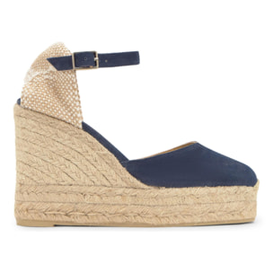 Alpargata de cuña 8 cm en lona de algodón con lazo al tobillo