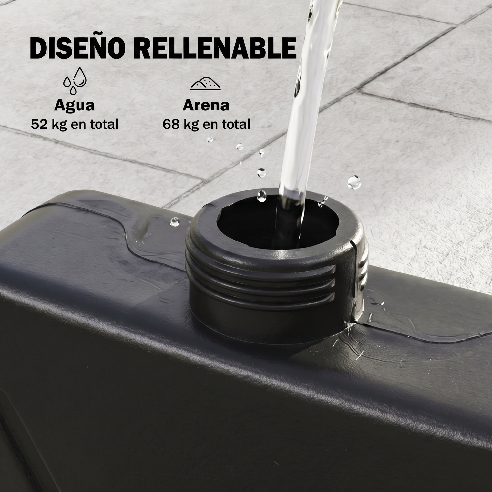 Outsunny Base para Sombrilla de 4 Piezas Soporte para Parasol Rellenable con Arena 68 kg o Agua 52 L para Jardín Patio Terraza Negro
