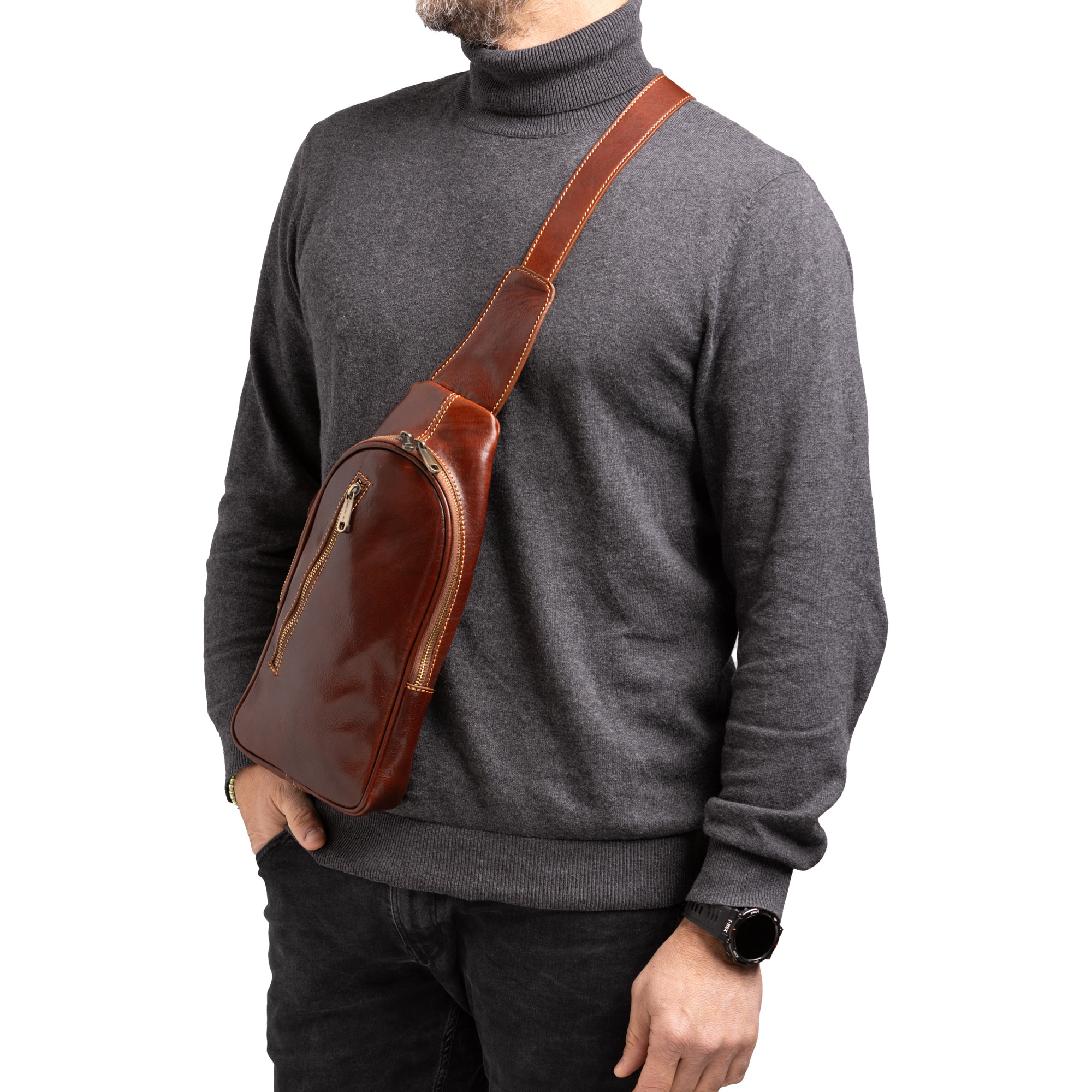 Borsa a tracolla  da uomo In Vera pelle Made in Italy 35x16x5 cm