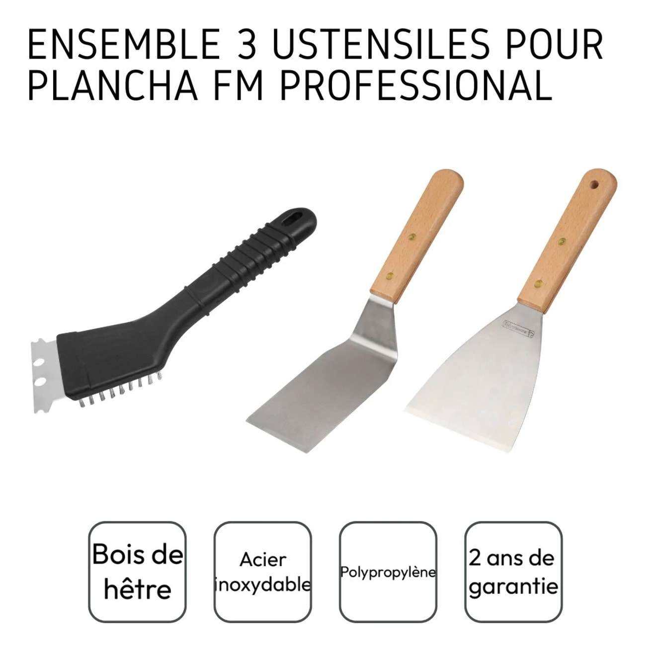 Ensemble 3 ustensiles professionnels pour plancha FM Professional