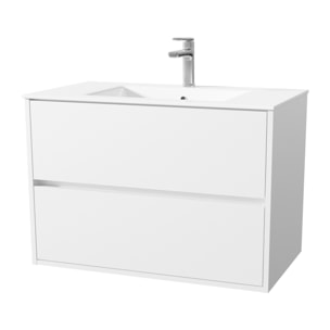 Pack Meuble Salle de Bains 80 cm Laqué Blanc, 2 tiroirs avec Vasque Céramique - XENOS