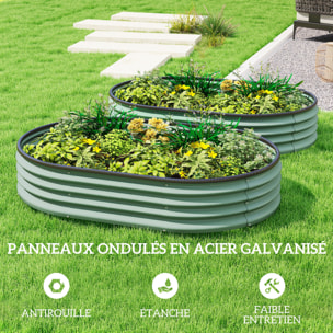 Lot de 2 carrés potagers de jardin - en acier galvanisé - modulaire - 135 x 90 x 30 cm - pour légumes, fleurs - vert