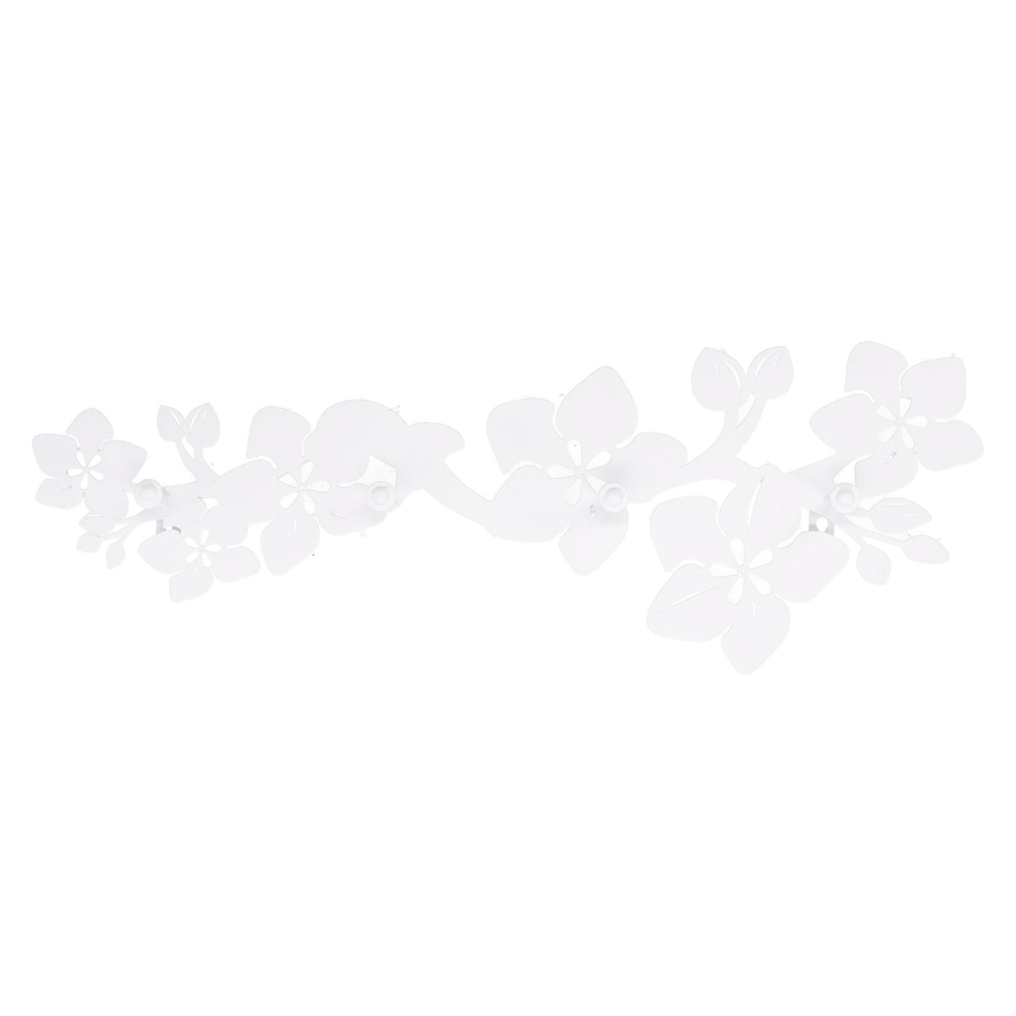 Appendino in metallo da 4 posti, fiori bianco cm60x20,5x4