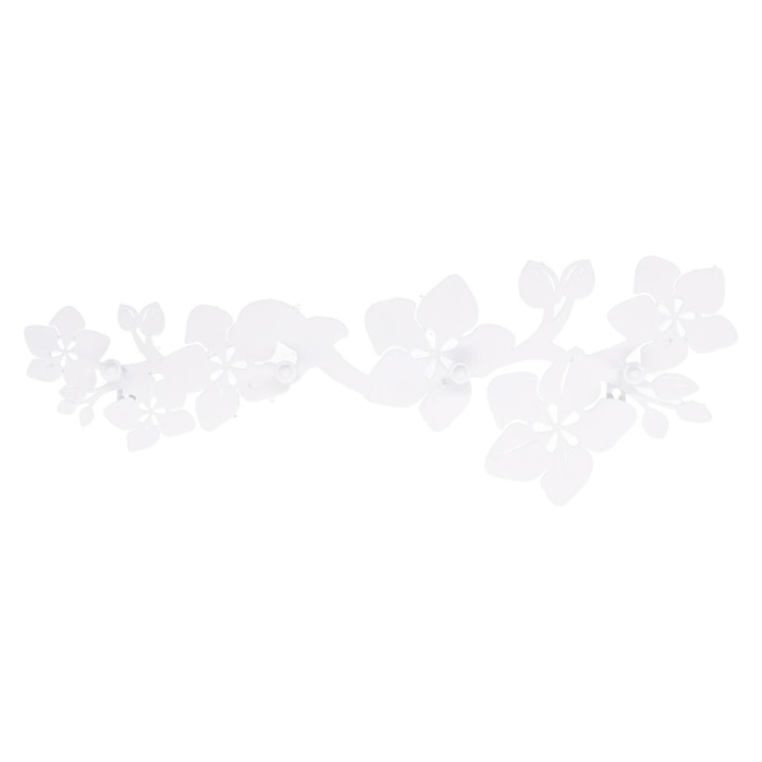 Appendino in metallo da 4 posti, fiori bianco cm60x20,5x4
