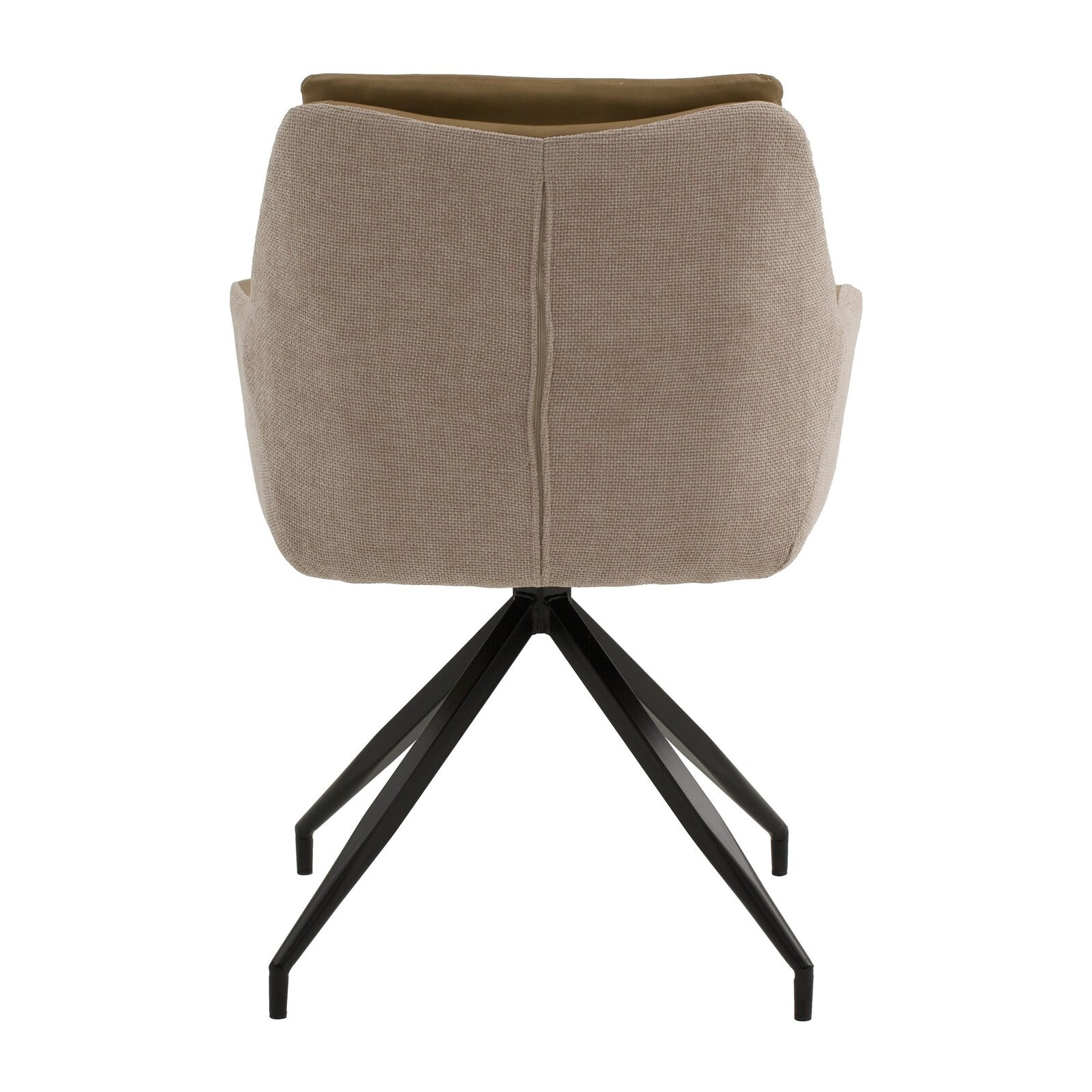 Set di 4 poltroncine girevoli WATSON in similpelle marrone, tessuto beige e gambe in metallo nero, con braccioli