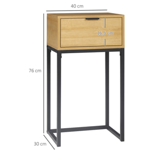 Mesa Auxiliar para Sofá Mesita Auxiliar Moderna con Cajón con Patas de Acero para Pasillo Salón Dormitorio 40x30x76 cm Natural