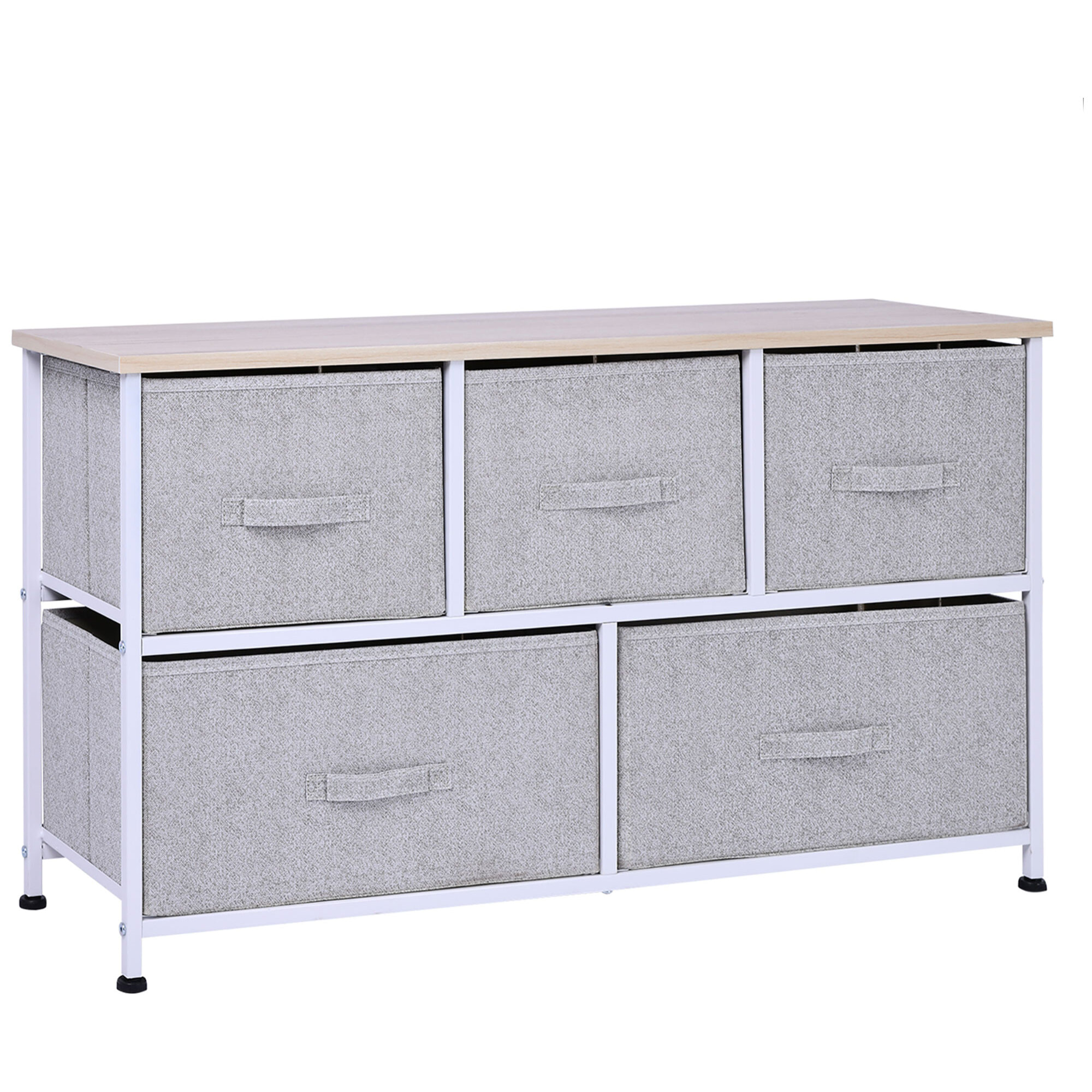 Cómoda con 5 Cajones de Tela, Cómoda para Dormitorio, Marco Metálico, Cajonera para Salón, Oficina, Vestidor, Gris