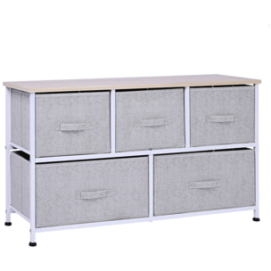Cómoda con 5 Cajones de Tela, Cómoda para Dormitorio, Marco Metálico, Cajonera para Salón, Oficina, Vestidor, Gris