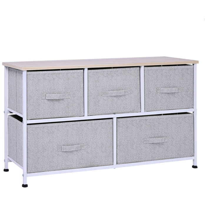 Cómoda con 5 Cajones de Tela, Cómoda para Dormitorio, Marco Metálico, Cajonera para Salón, Oficina, Vestidor, Gris