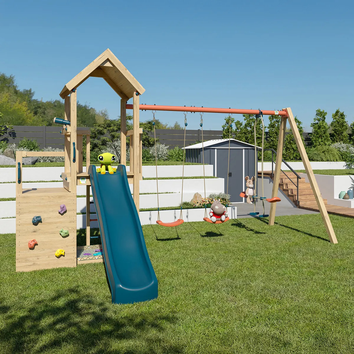 Aire de jeux en bois poutre métal 2,30 m XCHANGE CLEVER