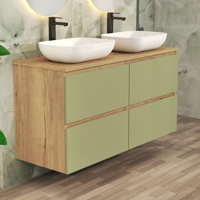 ENSEMBLE SALLE DE BAIN NIA | MEUBLE SUSPENDU | 140 CM VERT | 4 TIROIRS | LAVABO SUR PLAN | N'INCLUT PAS MIROIR | MEUBLE MONTÉ | ALDAY