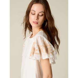 Oltre - T-shirt con maniche ricamate - Blanco
