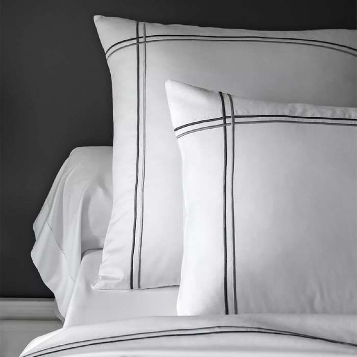 Housse de couette satin de coton jeu d'unis blanc Palais chic gris