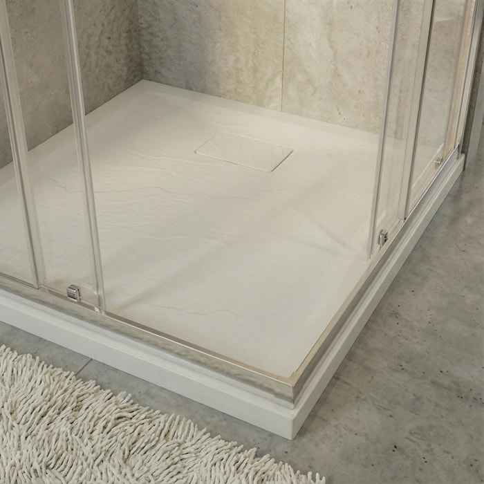 PixL 90x90 cm receveur de douche carré à poser BMC avec surface effet pierre, blanc (CERAPX9090W)