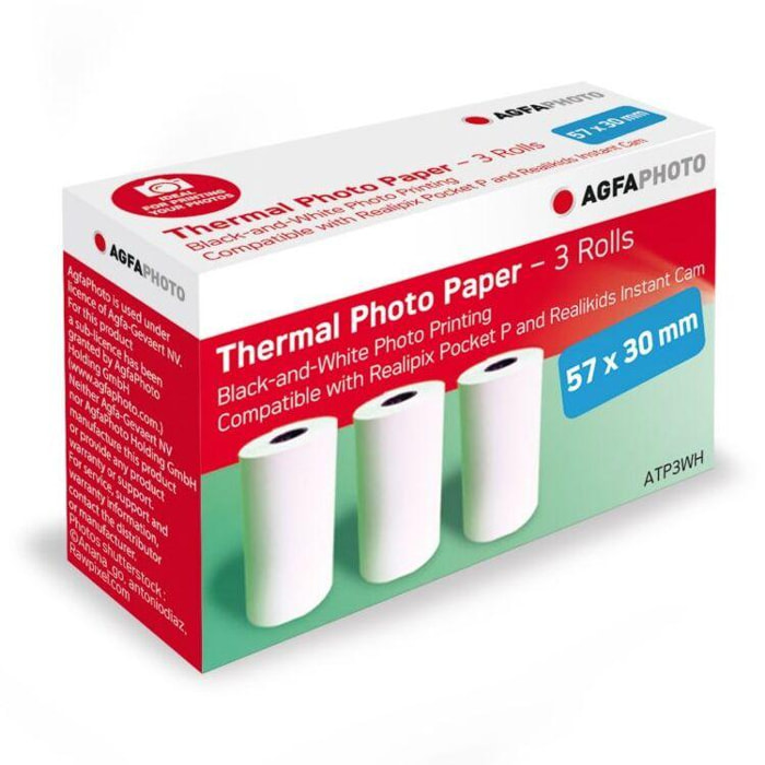 Papier photo instantané AGFAPHOTO Pack de 3 rouleaux de papier thermique