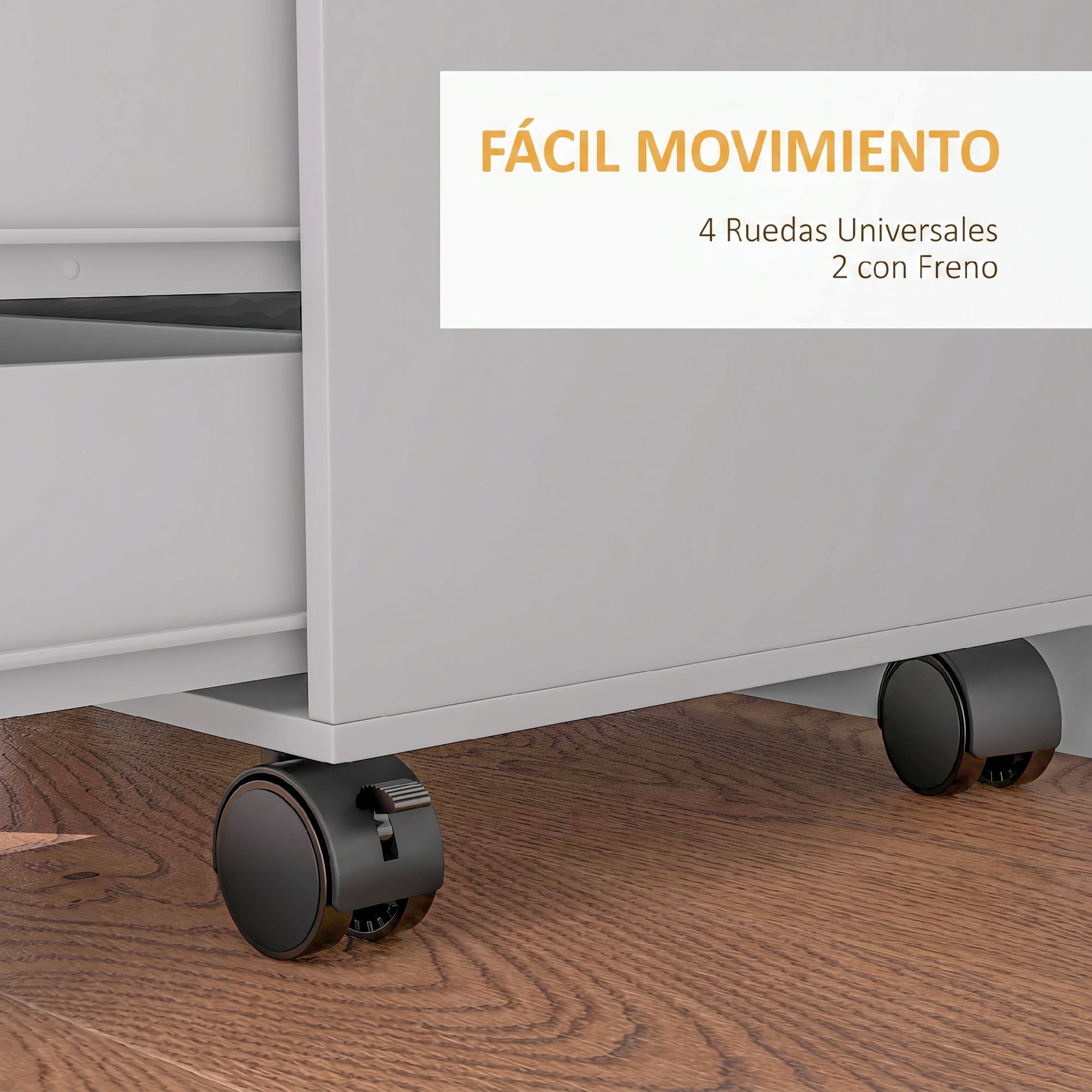 Cajonera de Escritorio con 5 Cajones, Cajonera de Oficina con Ruedas, Estante Ajustable, Soporte para Impresora para Estudio, Salón, 78x40x66,5 cm, Blanco