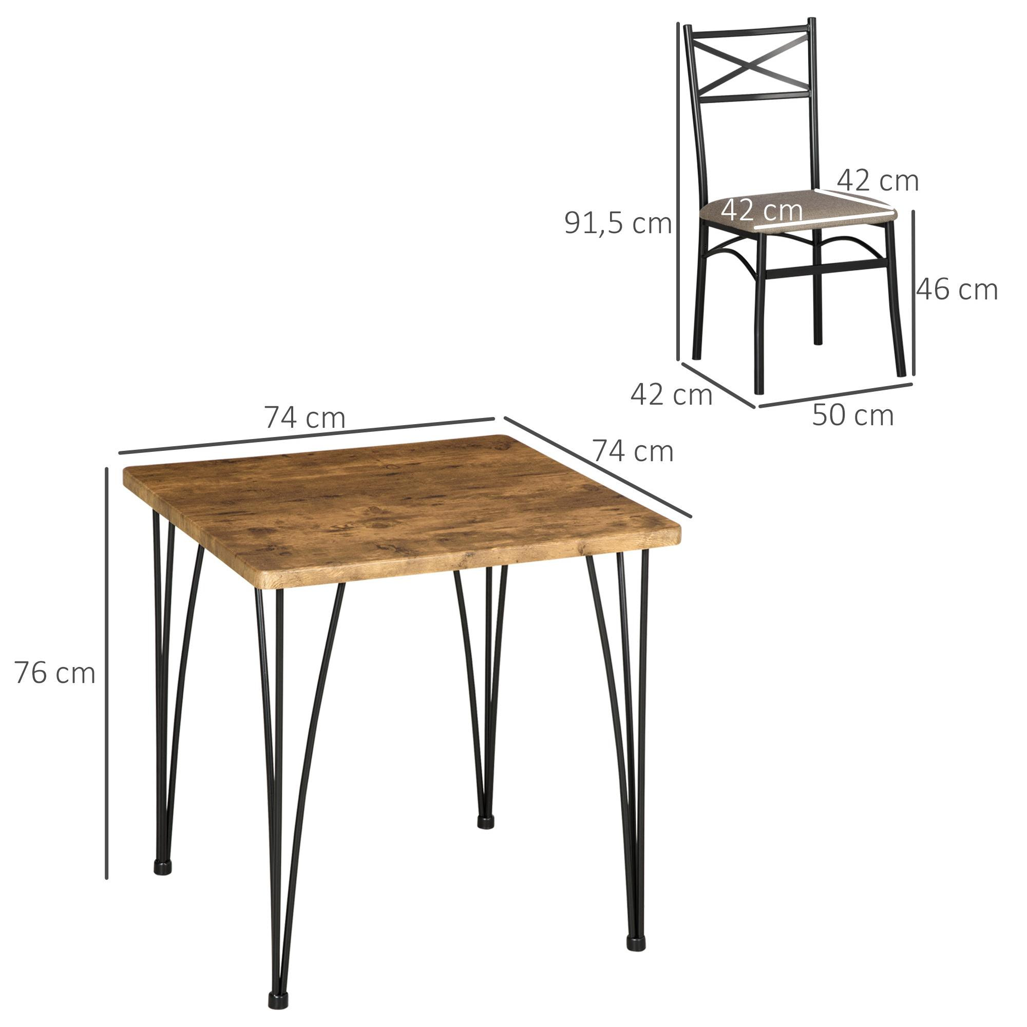 HOMCOM Conjunto de Comedor 3 Piezas Juego de 1 Mesa 74x74x76 cm y 2 Sillas 42x50x91,5 cm con Patas de Acero Estilo Moderno para Cocina Salón Interior Marrón y Negro