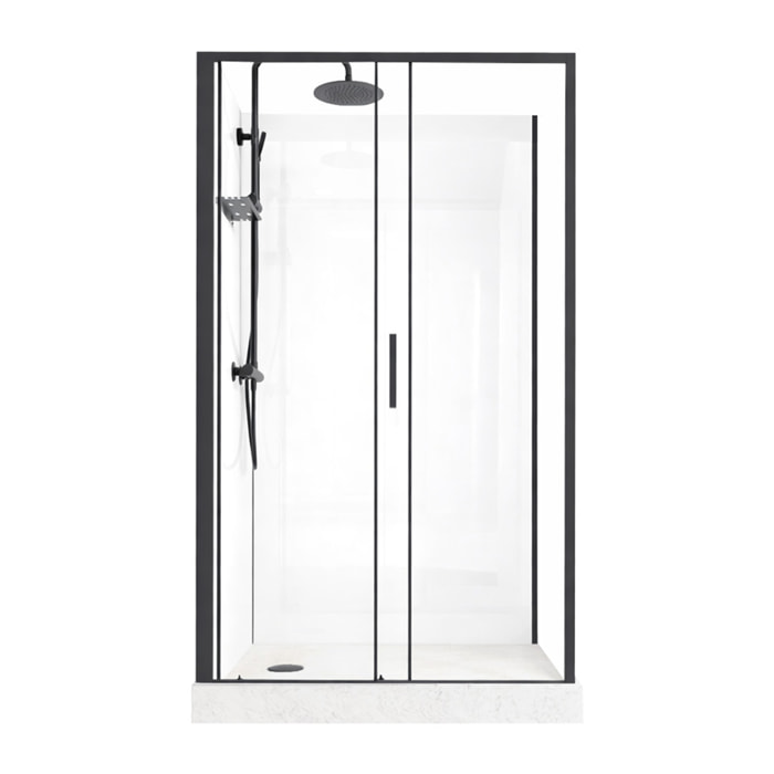Cabine de Douche Rectangle 115x90 - Colonne Thermostatique Noire et Receveur Haut Effet Pierre
