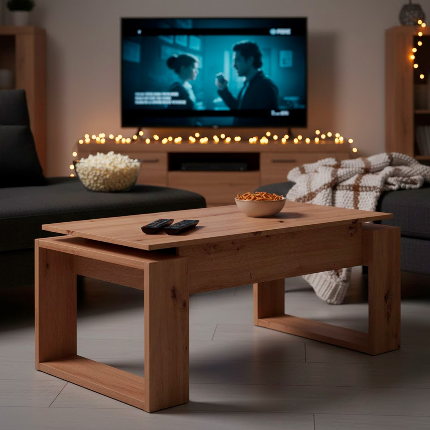 Tavolino Rialzabile Da Caffè Con Piano Sollevabile Tavolo Da Soggiorno Pranzo Moderno Salvaspazio Ideale per Mangiare Lavorare 105 x 55 x 45 cm Rovere