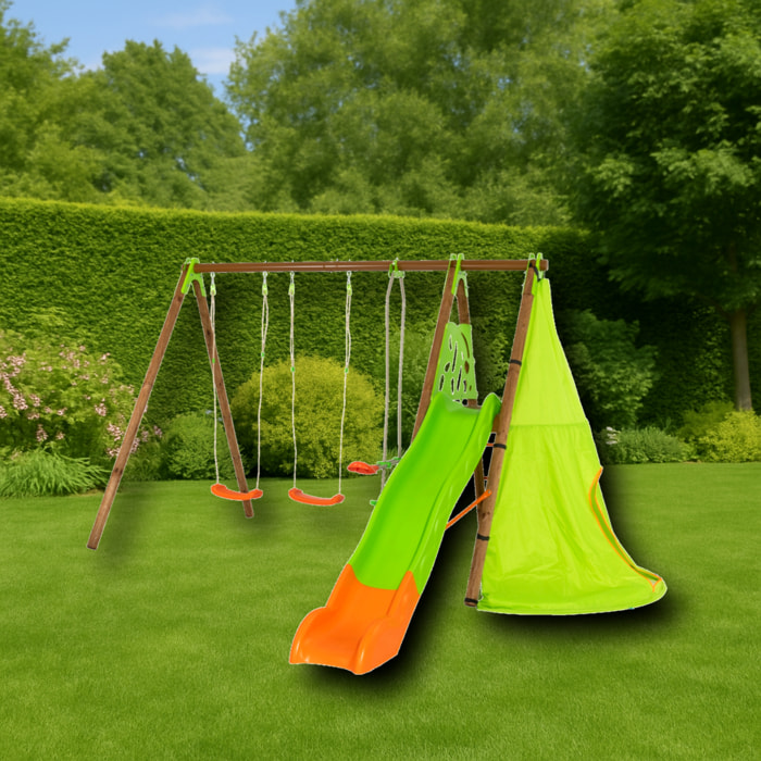 Balançoire en bois poutre métal 2,30 m Techwood Premium NAVAJO - 6 enfants