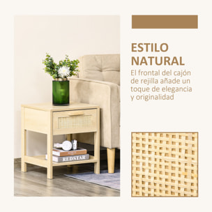 Conjunto 2 Mesitas de Noche Mesillas de Noche con Cajón de Ratán y Estante Inferior Carga 40 kg para Dormitorio Sala 40x40x48 cm Natural