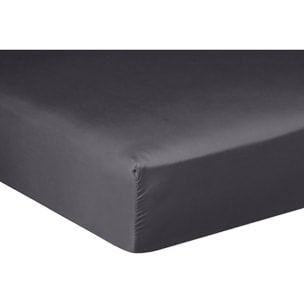 Drap Housse - Bonnet:30cm 100% Satin De Coton lavé 105 Fils Gris Fonce