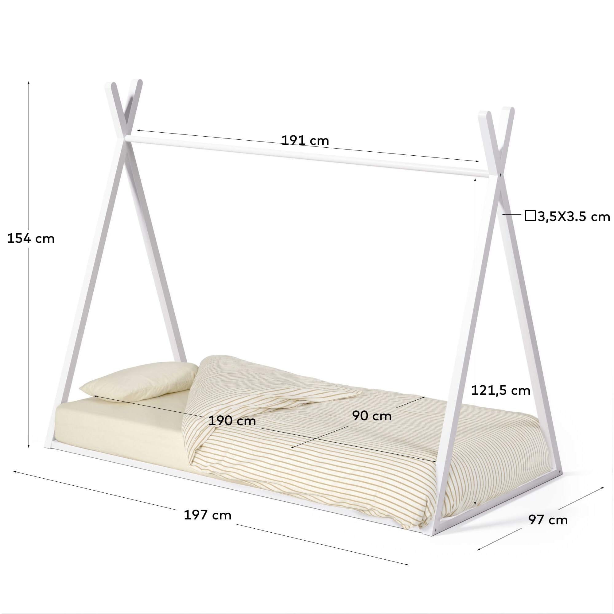 Kave Home - Letto tipi Maralis in legno massello di faggio finitura bianca per materasso 90 x 190 cm