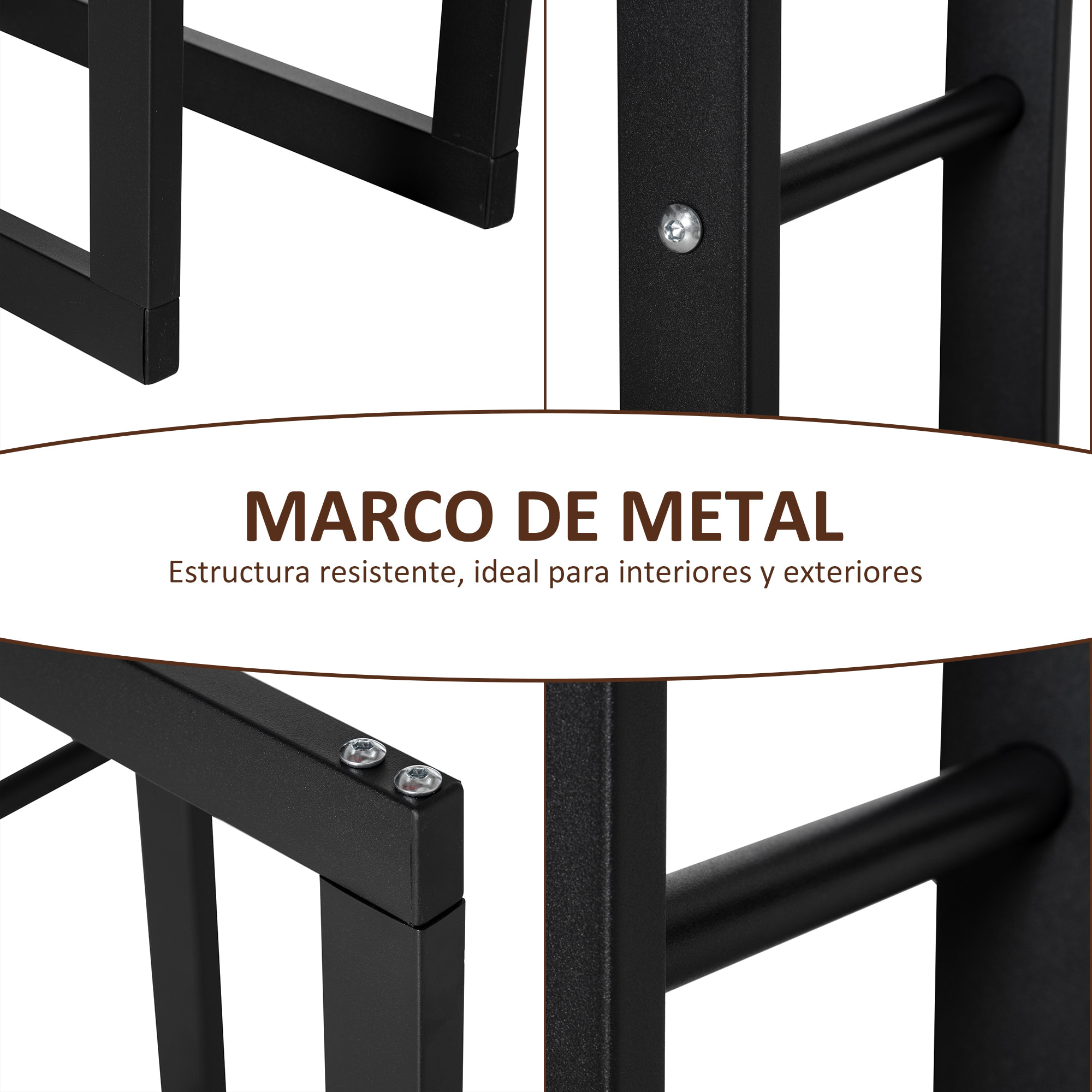 Soporte para Leña Estante de Leña Metálico Leñero de Exterior de Metal para Interior y Exterior Carga 100 kg 60x25x150 cm Negro