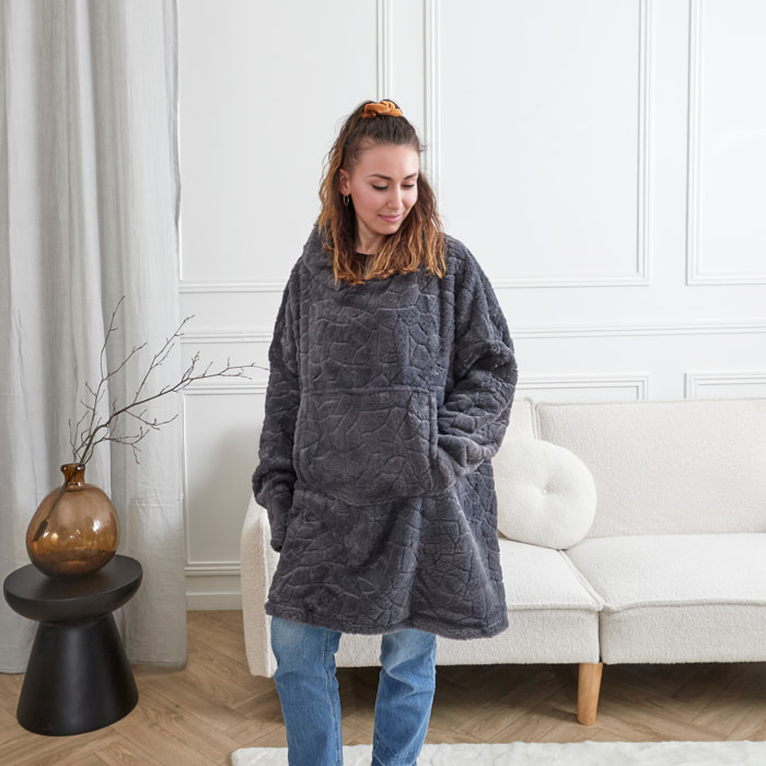 Sweat Plaid - HOME DECO FACTORY - Fausse Fourrure - Gris
