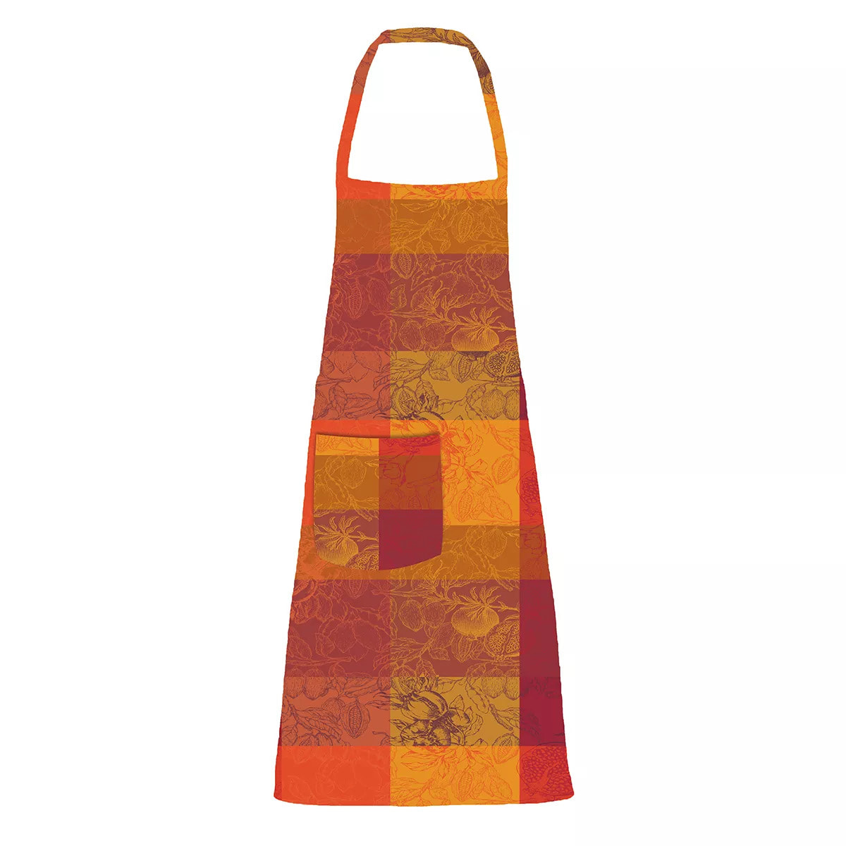 Tablier pur coton enduit motif jacquard orange rouge Mille senteurs epices