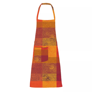 Tablier pur coton enduit motif jacquard orange rouge Mille senteurs epices