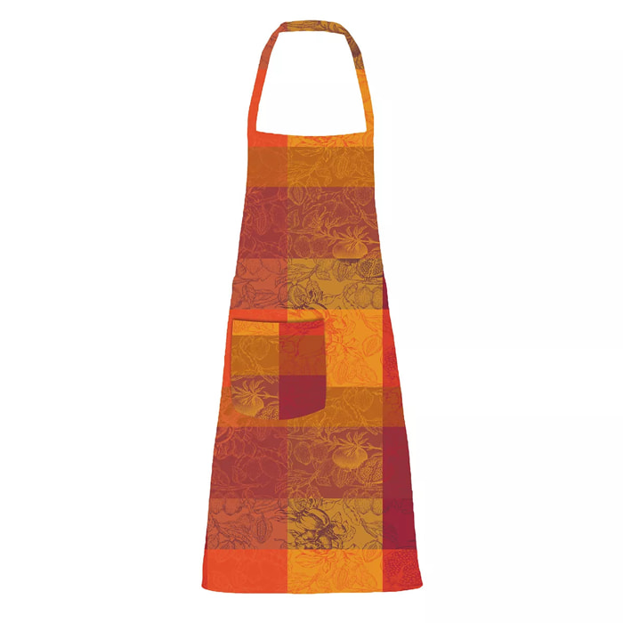 Tablier pur coton enduit motif jacquard orange rouge Mille senteurs epices