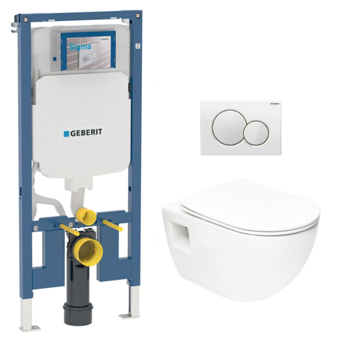 Duofix Pack Bâti-support extra-plat UP720 + WC sans bride SAT + Abattant SoftClose + Plaque Blanche