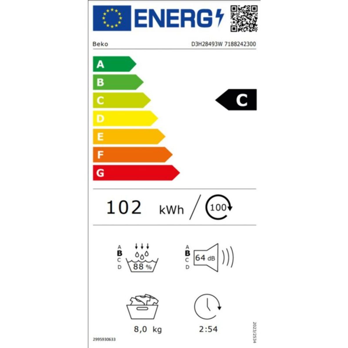 Sèche linge pompe à chaleur BEKO D3H28493W
