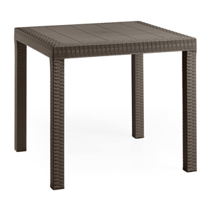 Tavolo da esterno Marte, Tavolo quadrato fisso, Tavolo da giardino multiuso effetto rattan, 100% Made in Italy, Cm 80x80h74, Marrone