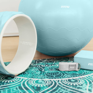 Kit de yoga et Pilates BLEU 6 accessoires tapis, ballon, roue, des masseurs et sangle