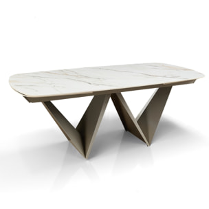 Table à manger extensible Tomasucci CLEFT EVO, en céramique, marbre onyx, platine, 200/250/300 × 100 × 76,5 cm