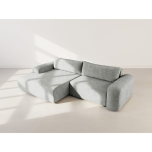 Rebecca - canapé d'angle gauche 4 places convertible avec coffre en velours texturé - Gris
