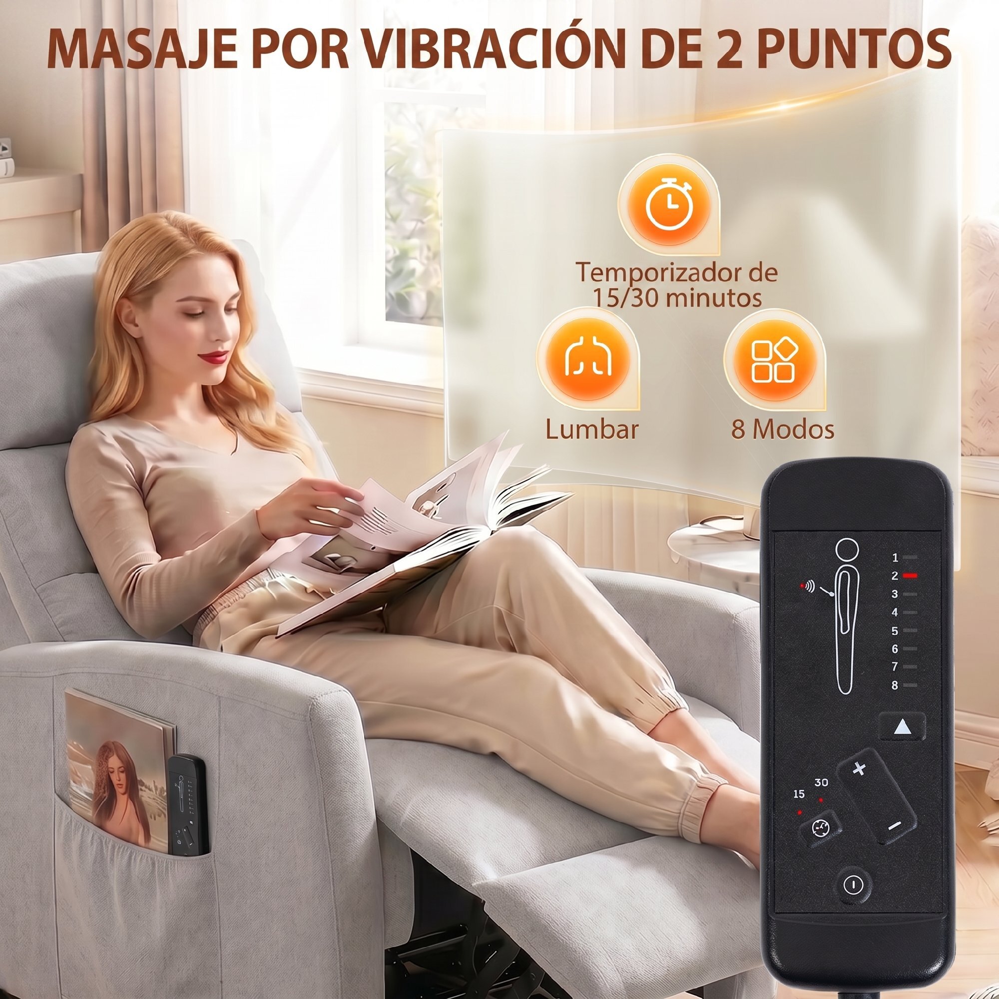 Sillón de Masaje, Sillón Relax Reclinable 160° con Mando a Distancia, Reposapiés, 2 Zonas de Masaje, Respaldo Alto, Asiento de Muelles, Bolsillos, Tapizado en Chenilla, 66x91x108 cm Gris Claro