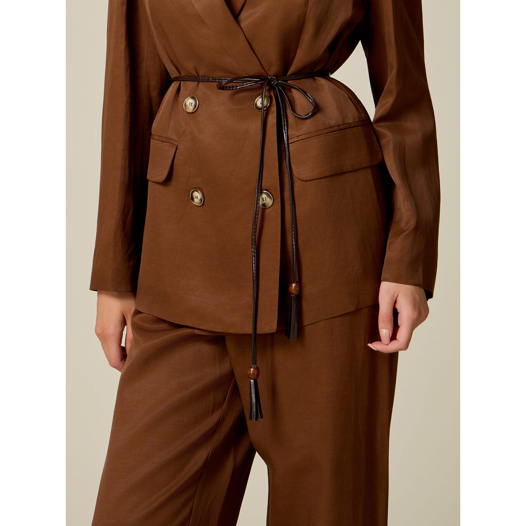 Oltre - Giacca blazer in twill misto lino - Marrone