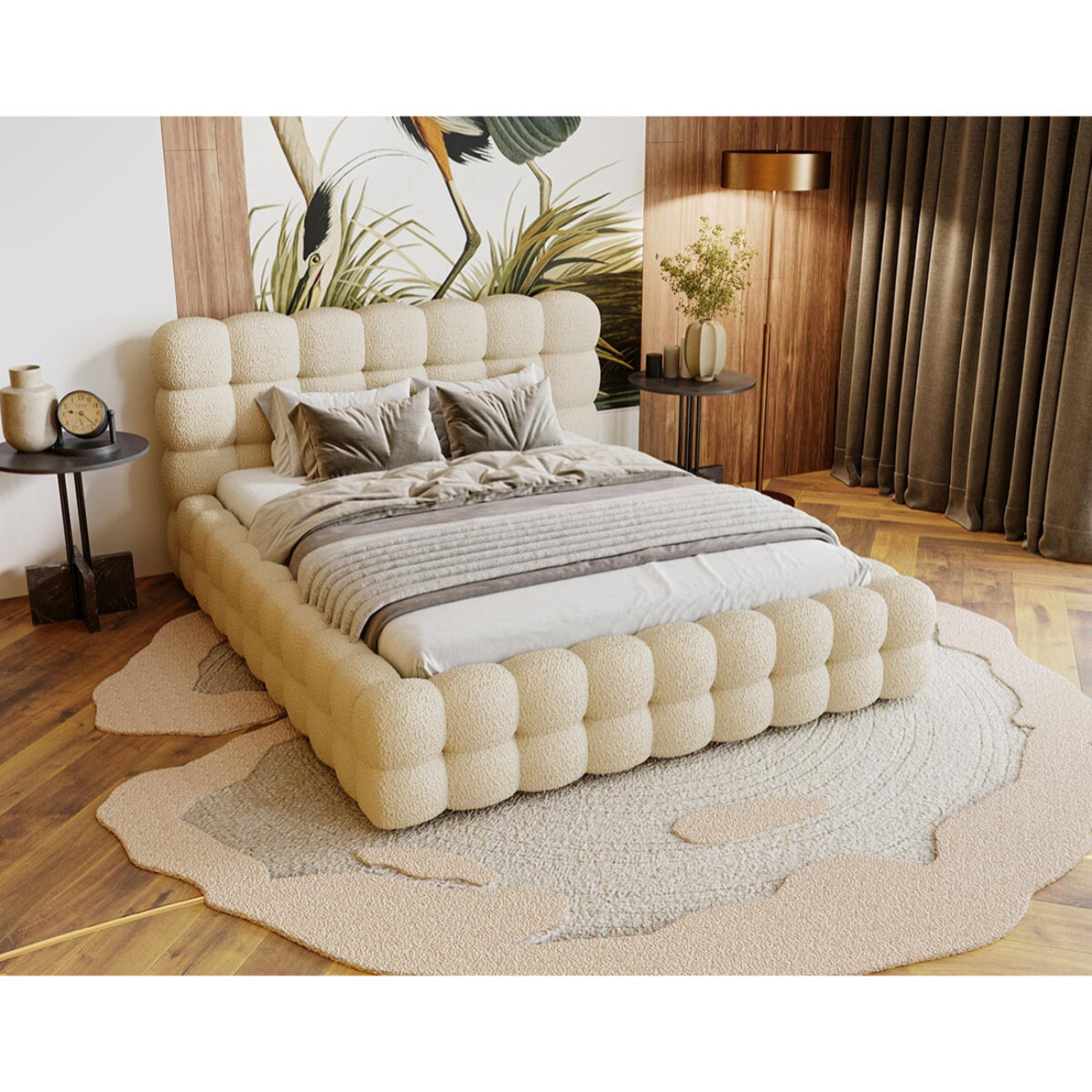 Darling - lit coffre - 160x200 cm - sommier inclus - en tissu bouclette - Beige